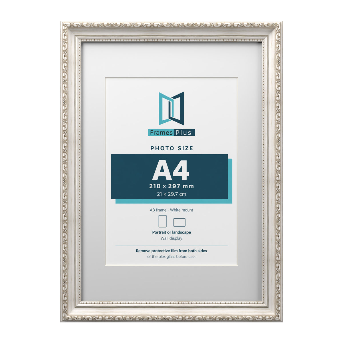 Louis Range Silver Picture, Photo & Poster Frame with White Mount - A3 Frame for A4 Photo, Silver