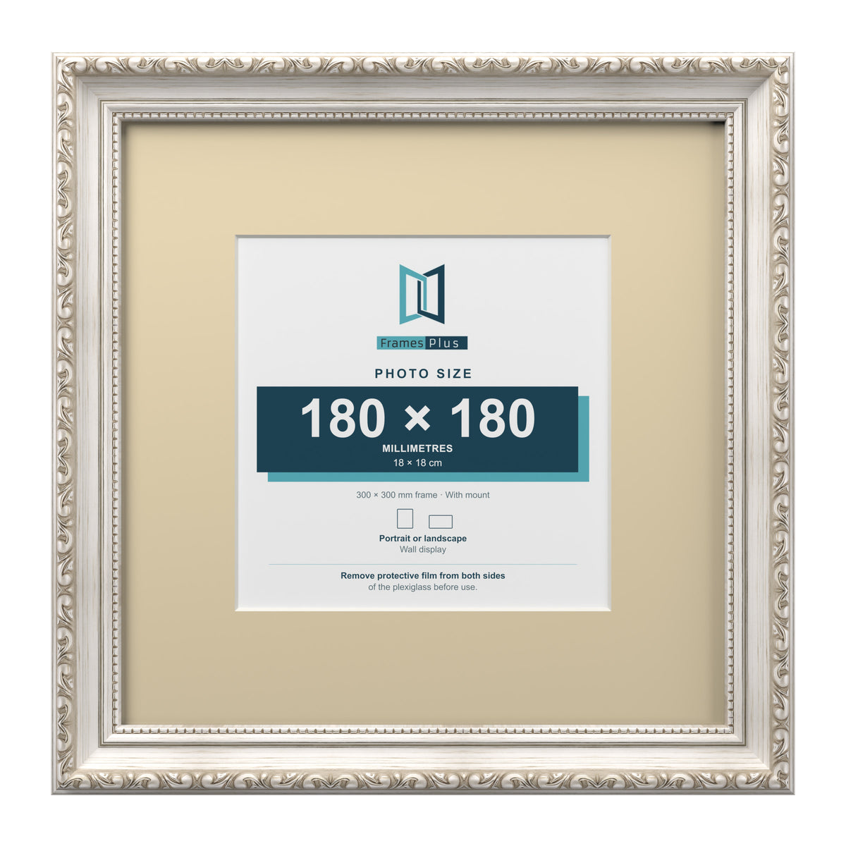 Louis Range Silver Picture, Photo & Poster Frame with Ivory Mount - 30x30cm Frame for 18x18cm Photo, Silver
