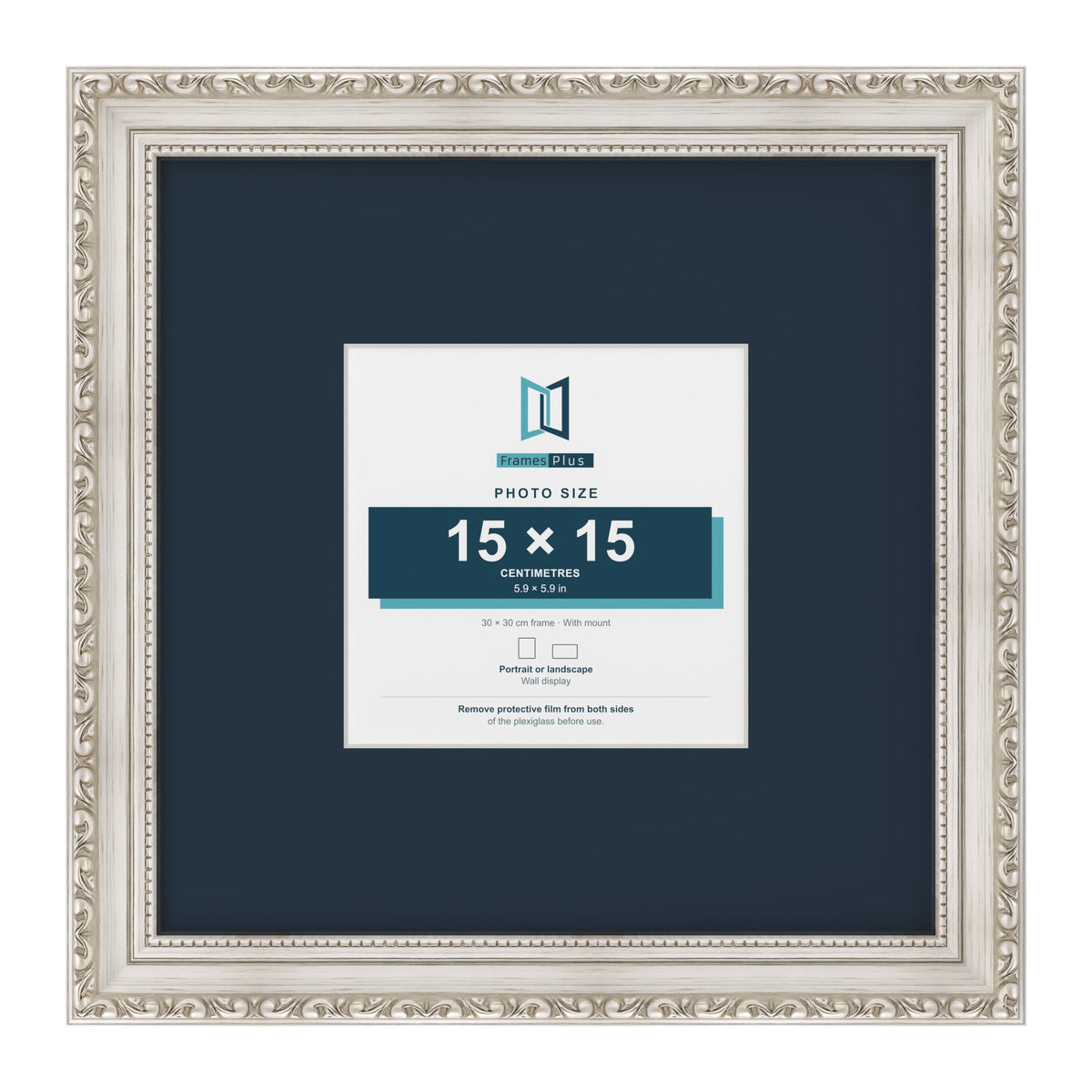 Louis Range Silver Picture, Photo & Poster Frame with Pacific Blue Mount - 30x30cm Frame for 15x15cm Photo, Silver