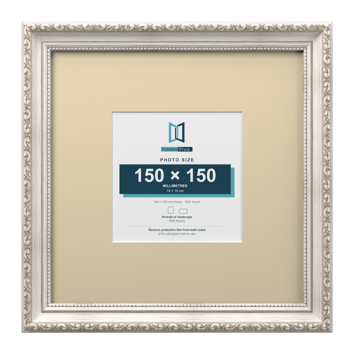 Louis Range Silver Picture, Photo & Poster Frame with Ivory Mount - 30x30cm Frame for 15x15cm Photo, Silver