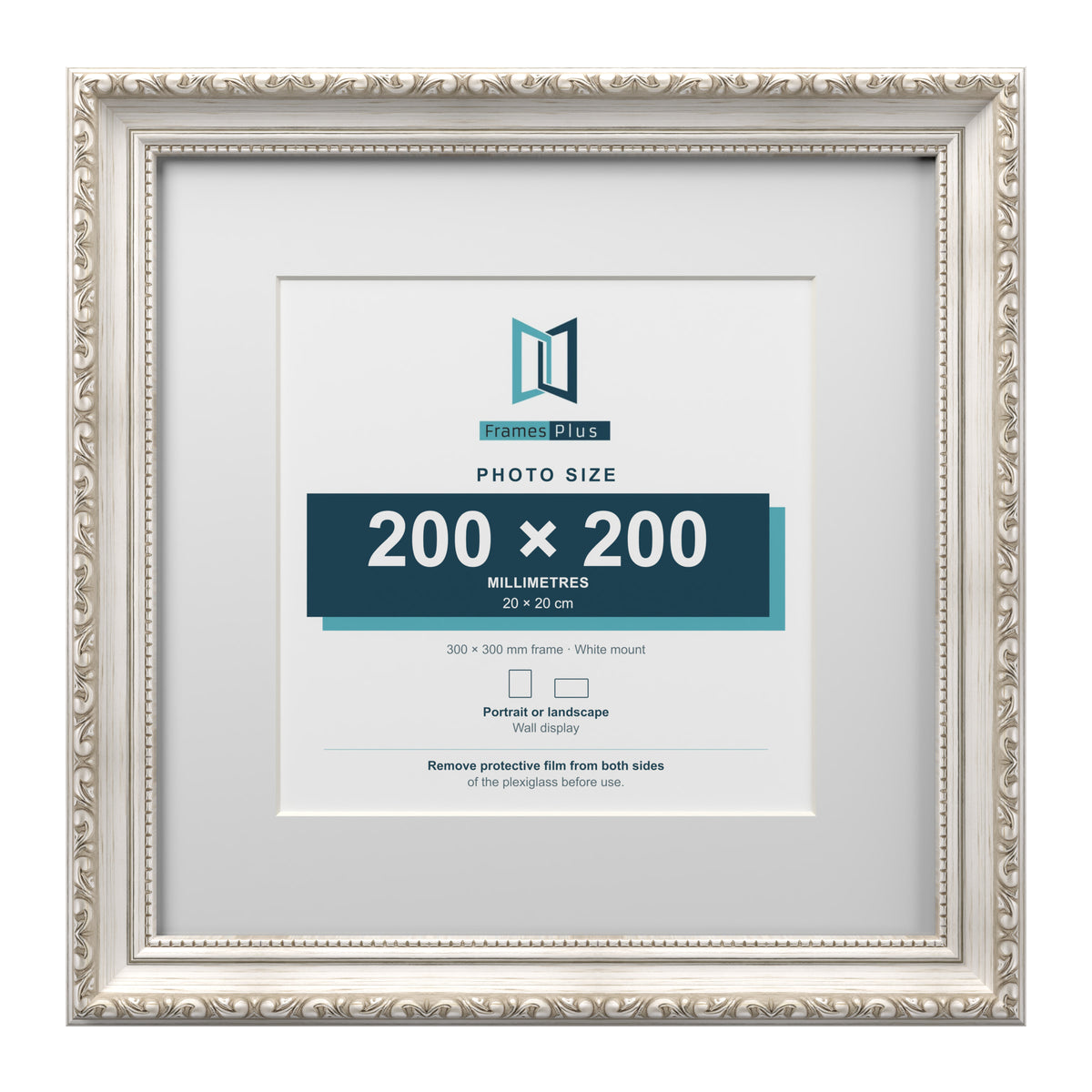 Louis Range Silver Picture, Photo & Poster Frame with White Mount - 30x30cm Frame for 20x20cm Photo, Silver