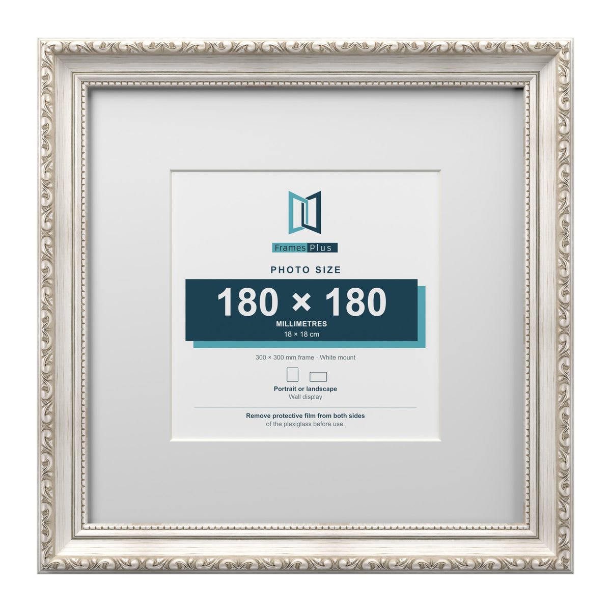 Louis Range Silver Picture, Photo & Poster Frame with White Mount - 30x30cm Frame for 18x18cm Photo, Silver