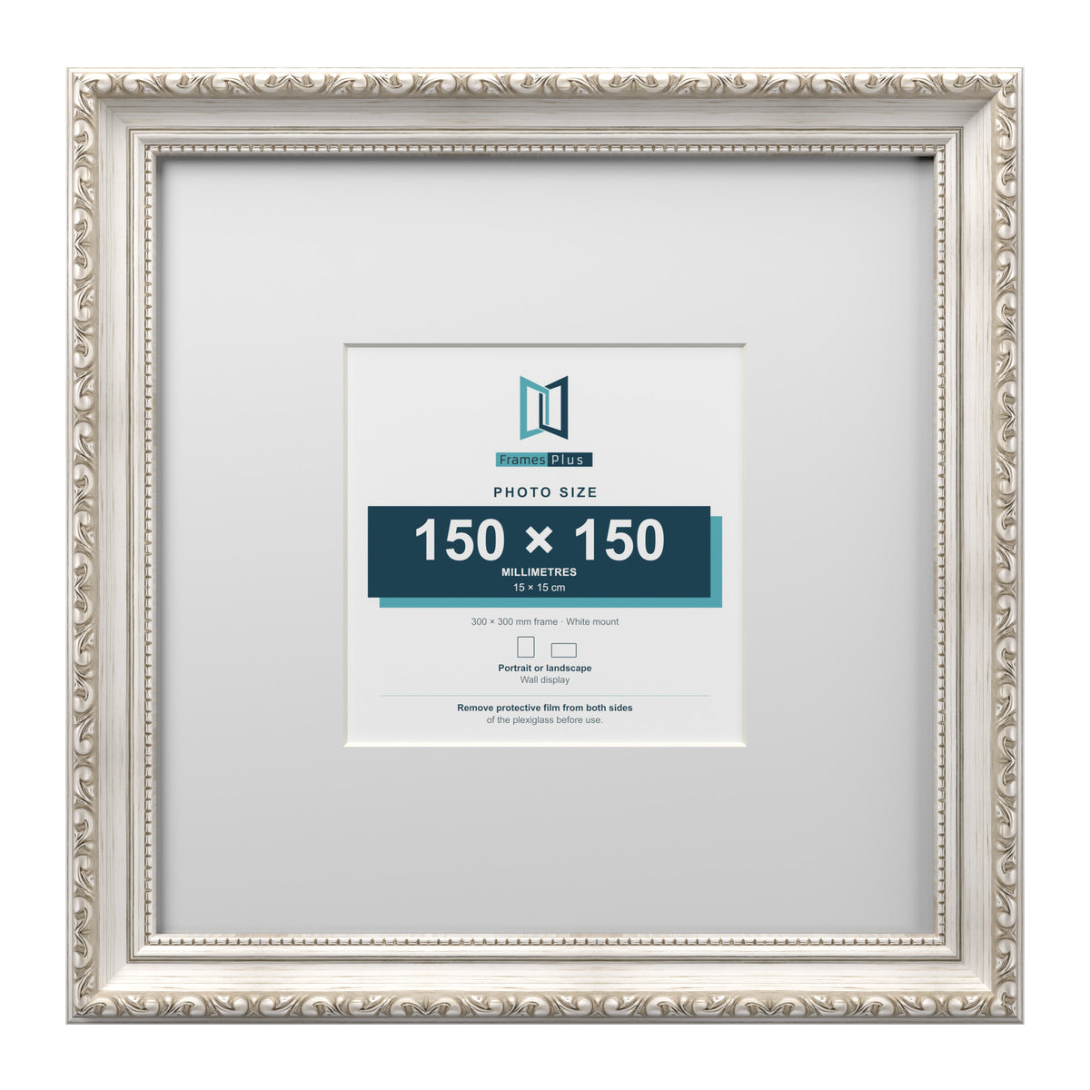 Louis Range Silver Picture, Photo & Poster Frame with White Mount - 30x30cm Frame for 15x15cm Photo, Silver