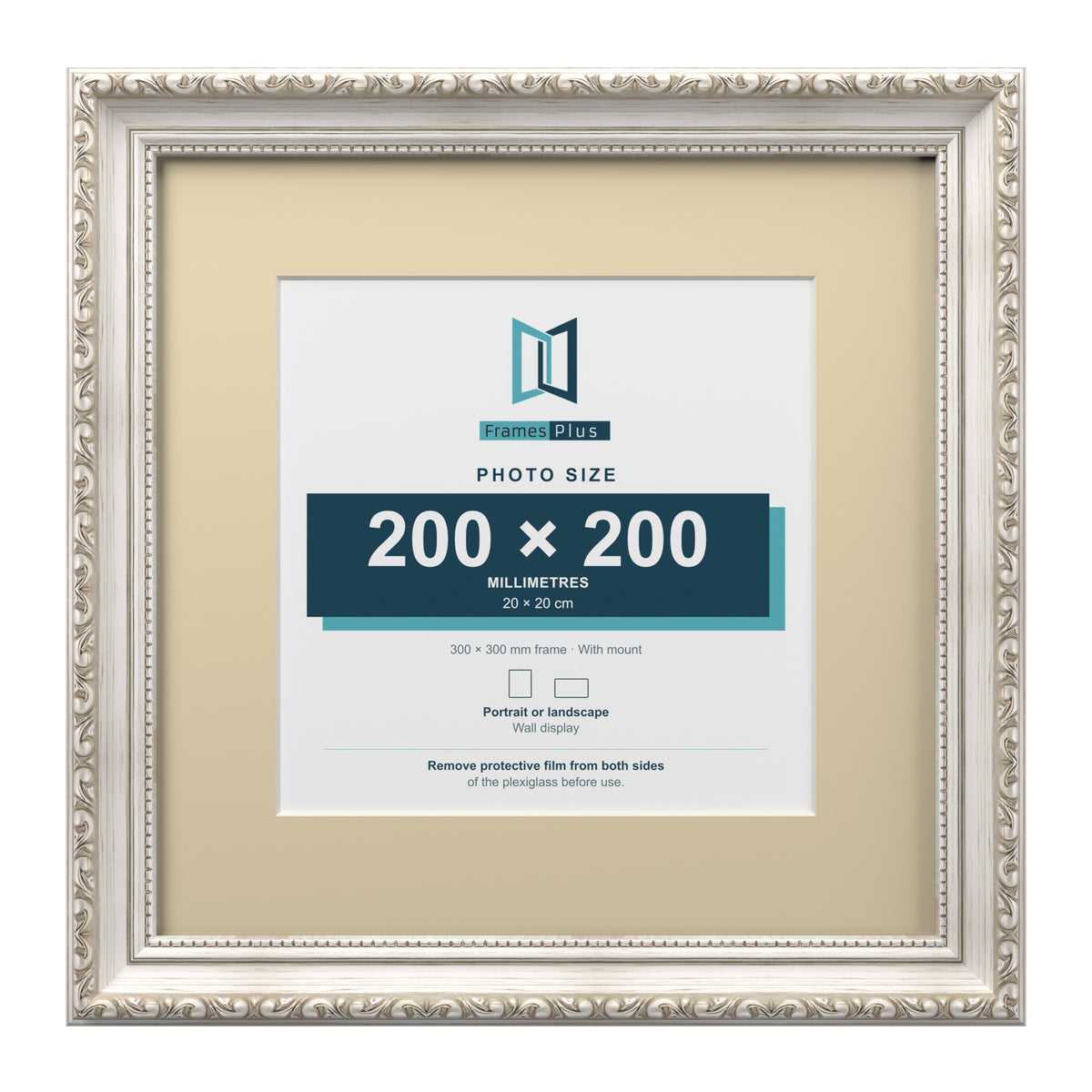 Louis Range Silver Picture, Photo & Poster Frame with Ivory Mount - 30x30cm Frame for 20x20cm Photo, Silver