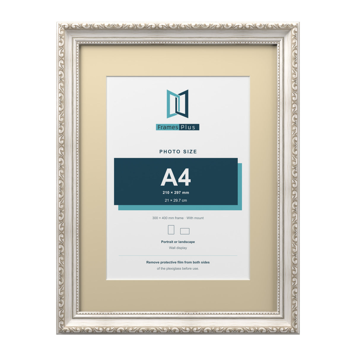 Louis Range Silver Picture, Photo & Poster Frame with Ivory Mount - 40x30cm Frame for A4 Photo, Silver