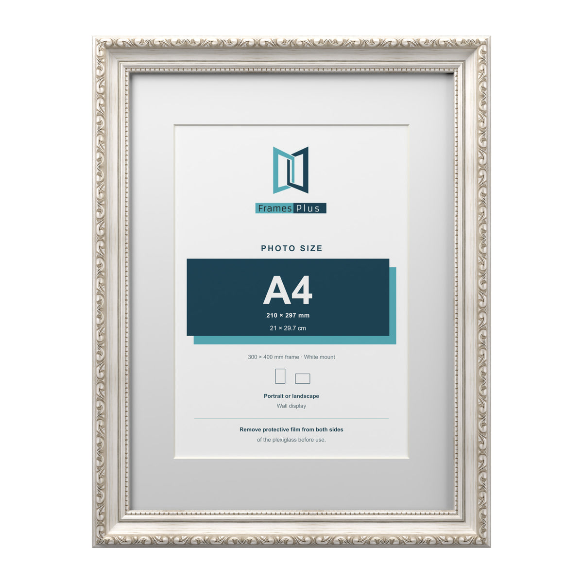 Louis Range Silver Picture, Photo & Poster Frame with White Mount - 40x30cm Frame for A4 Photo, Silver
