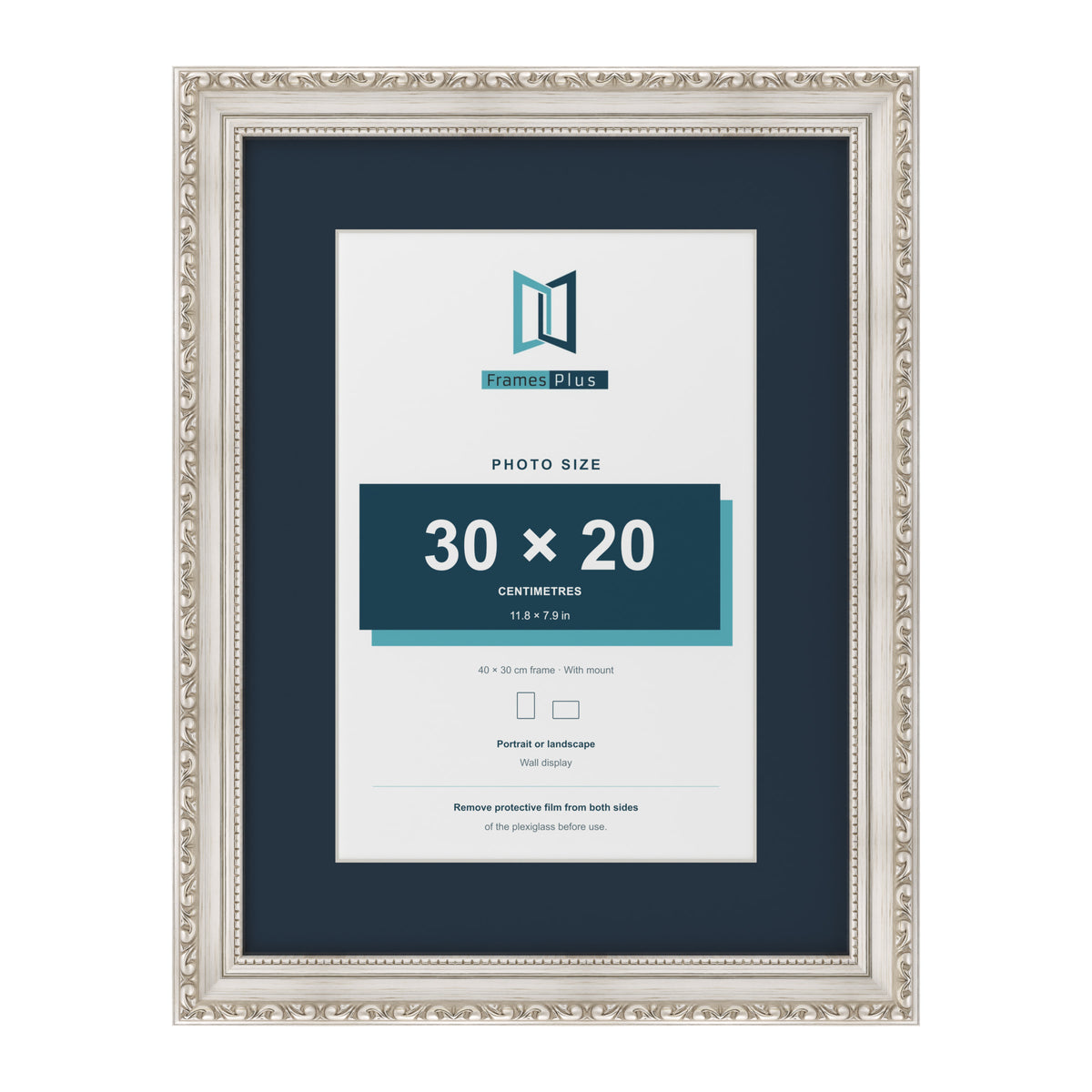 Louis Range Silver Picture, Photo & Poster Frame with Pacific Blue Mount - 40x30cm Frame for 30x20cm Photo, Silver