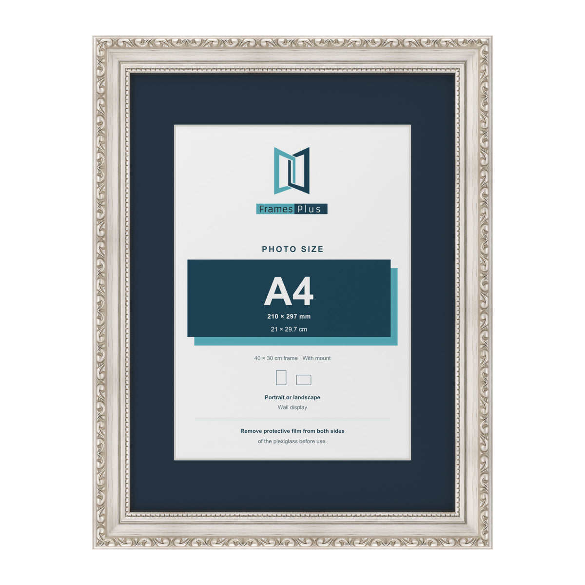 Louis Range Silver Picture, Photo & Poster Frame with Pacific Blue Mount - 40x30cm Frame for A4 Photo, Silver