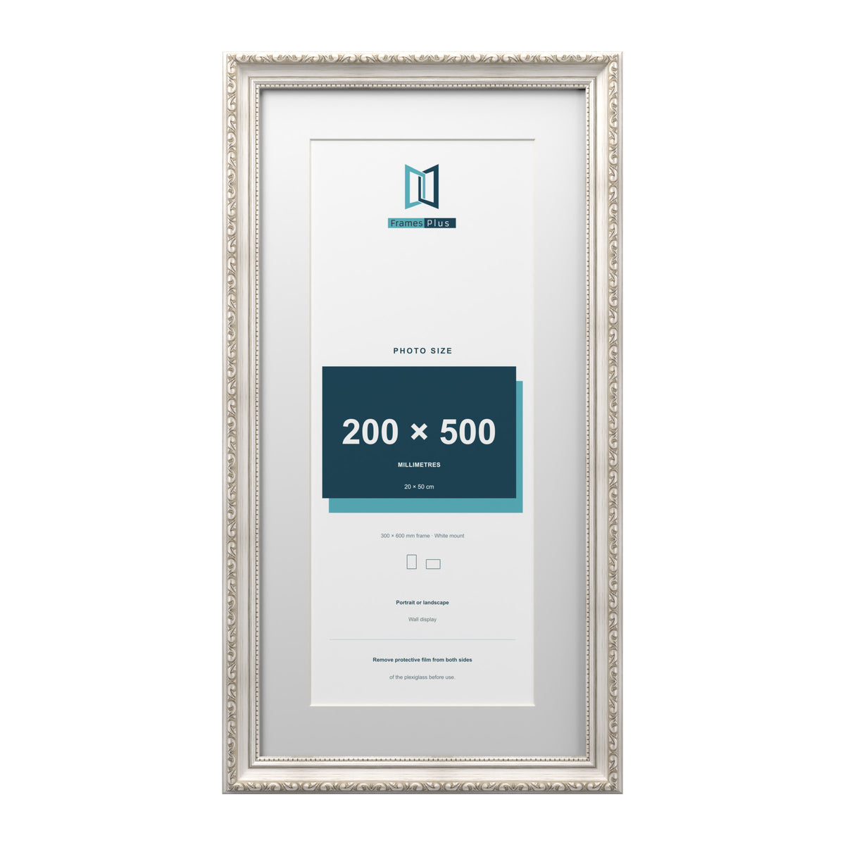 Louis Range Silver Picture, Photo & Poster Frame with White Mount - 60x30cm Frame for 50x20cm Photo, Silver