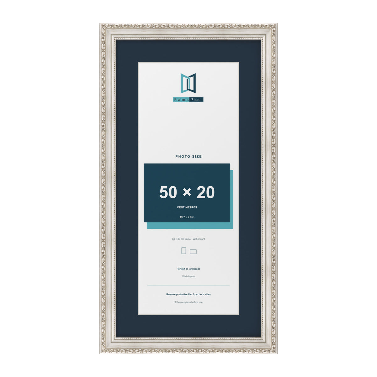 Louis Range Silver Picture, Photo & Poster Frame with Pacific Blue Mount - 60x30cm Frame for 50x20cm Photo, Silver