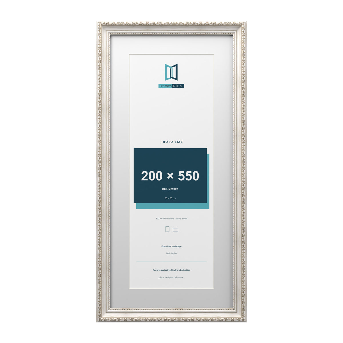 Louis Range Silver Picture, Photo & Poster Frame with White Mount - 65x30cm Frame for 55x20cm Photo, Silver