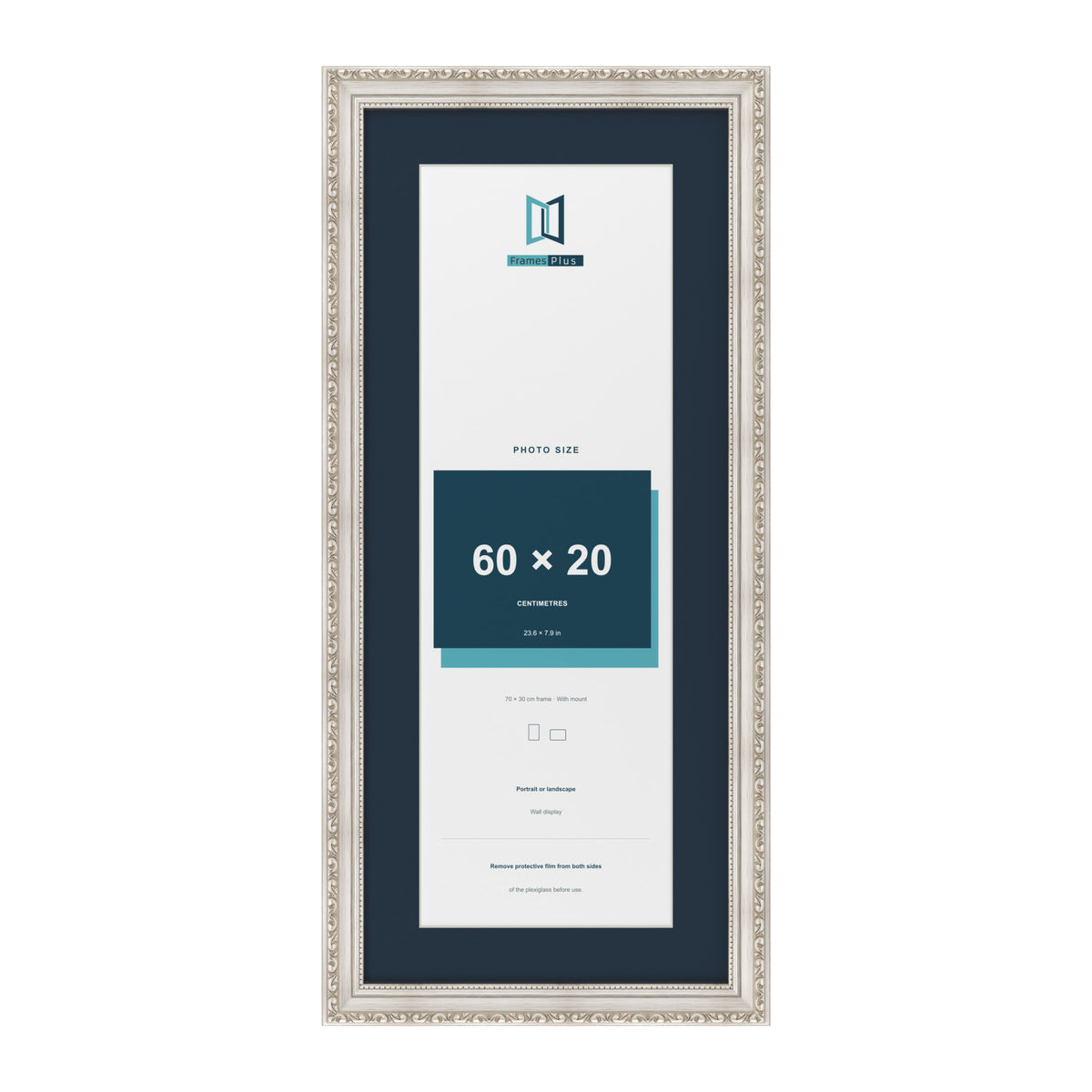 Louis Range Silver Picture, Photo & Poster Frame with Pacific Blue Mount - 70x30cm Frame for 60x20cm Photo, Silver