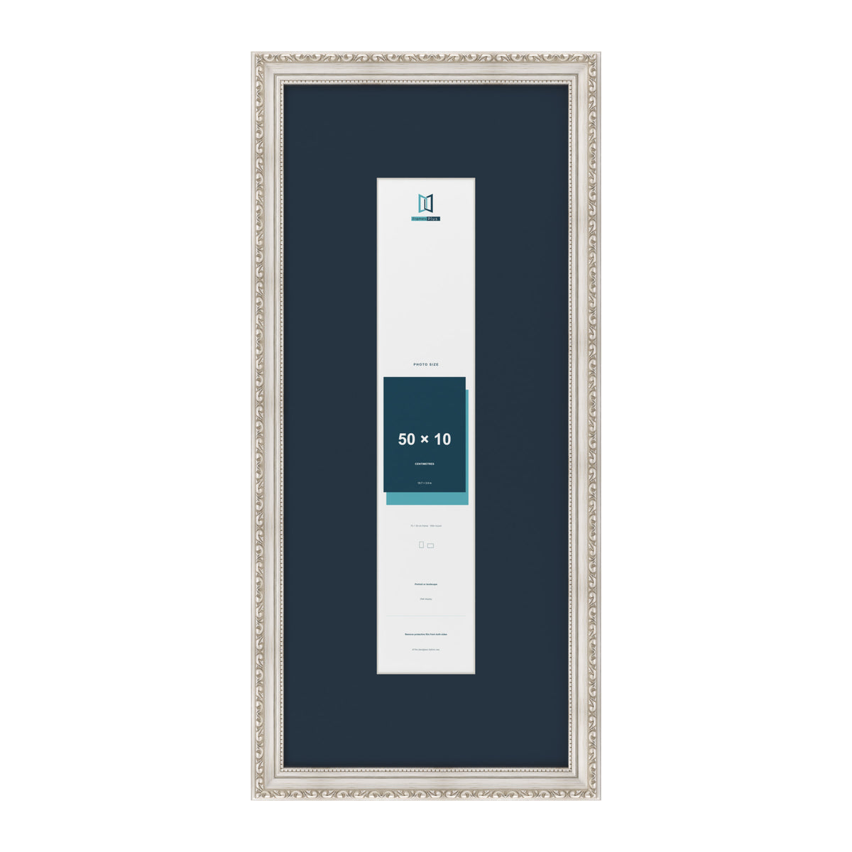 Louis Range Silver Picture, Photo & Poster Frame with Pacific Blue Mount - 70x30cm Frame for 50x10cm Photo, Silver