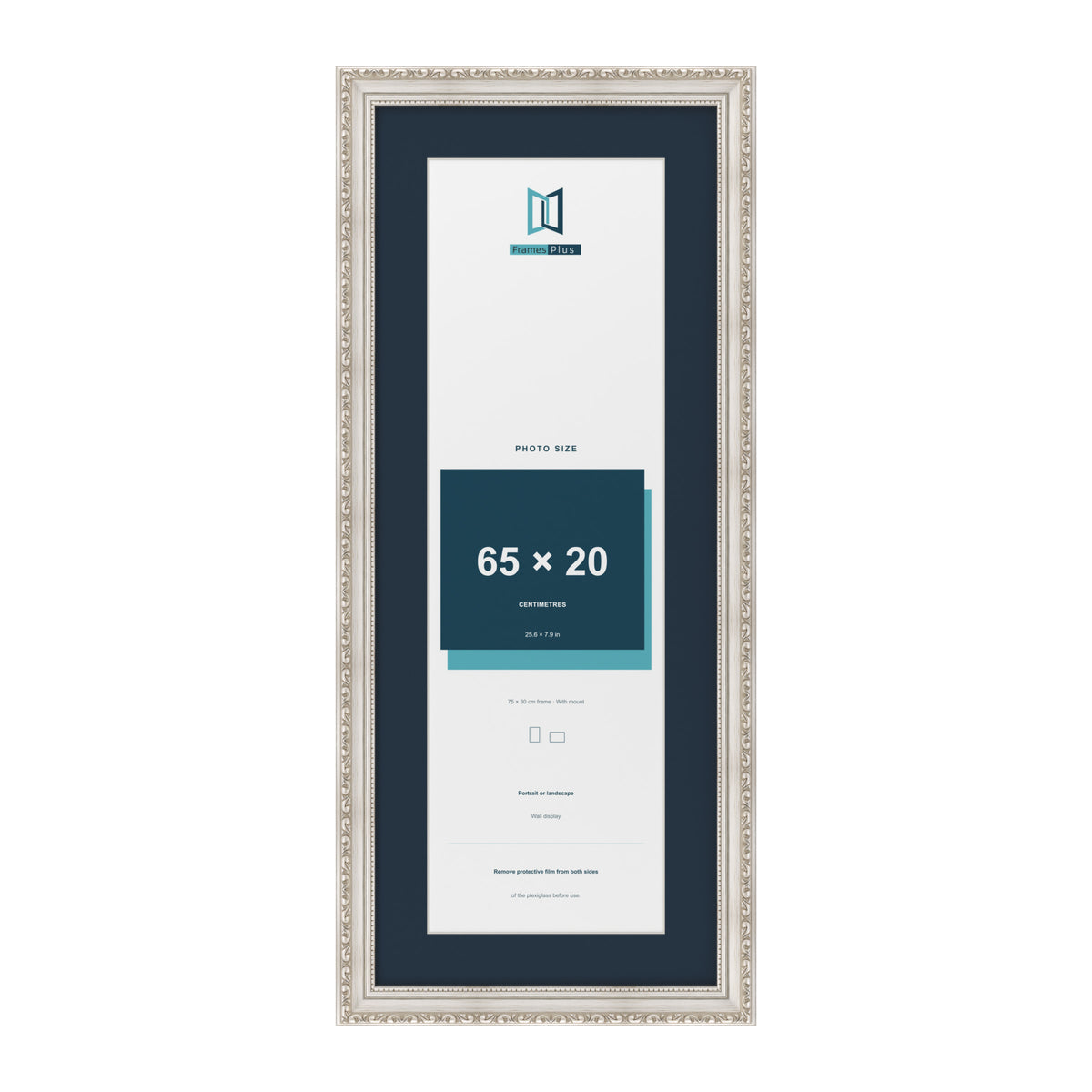 Louis Range Silver Picture, Photo & Poster Frame with Pacific Blue Mount - 75x30cm Frame for 65x20cm Photo, Silver