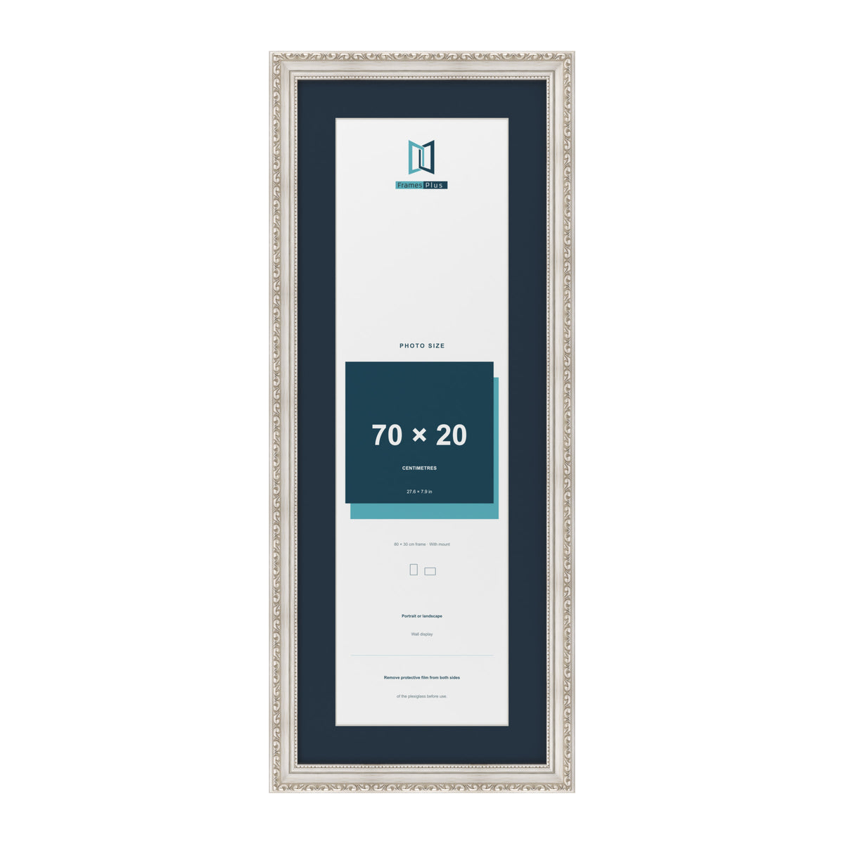 Louis Range Silver Picture, Photo & Poster Frame with Pacific Blue Mount - 80x30cm Frame for 70x20cm Photo, Silver