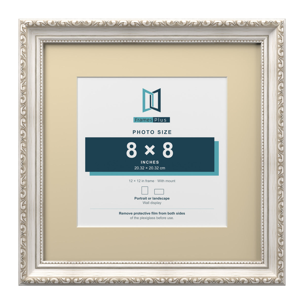 Louis Range Silver Picture, Photo & Poster Frame with Ivory Mount - 12x12" Frame for 8x8" Photo, Silver