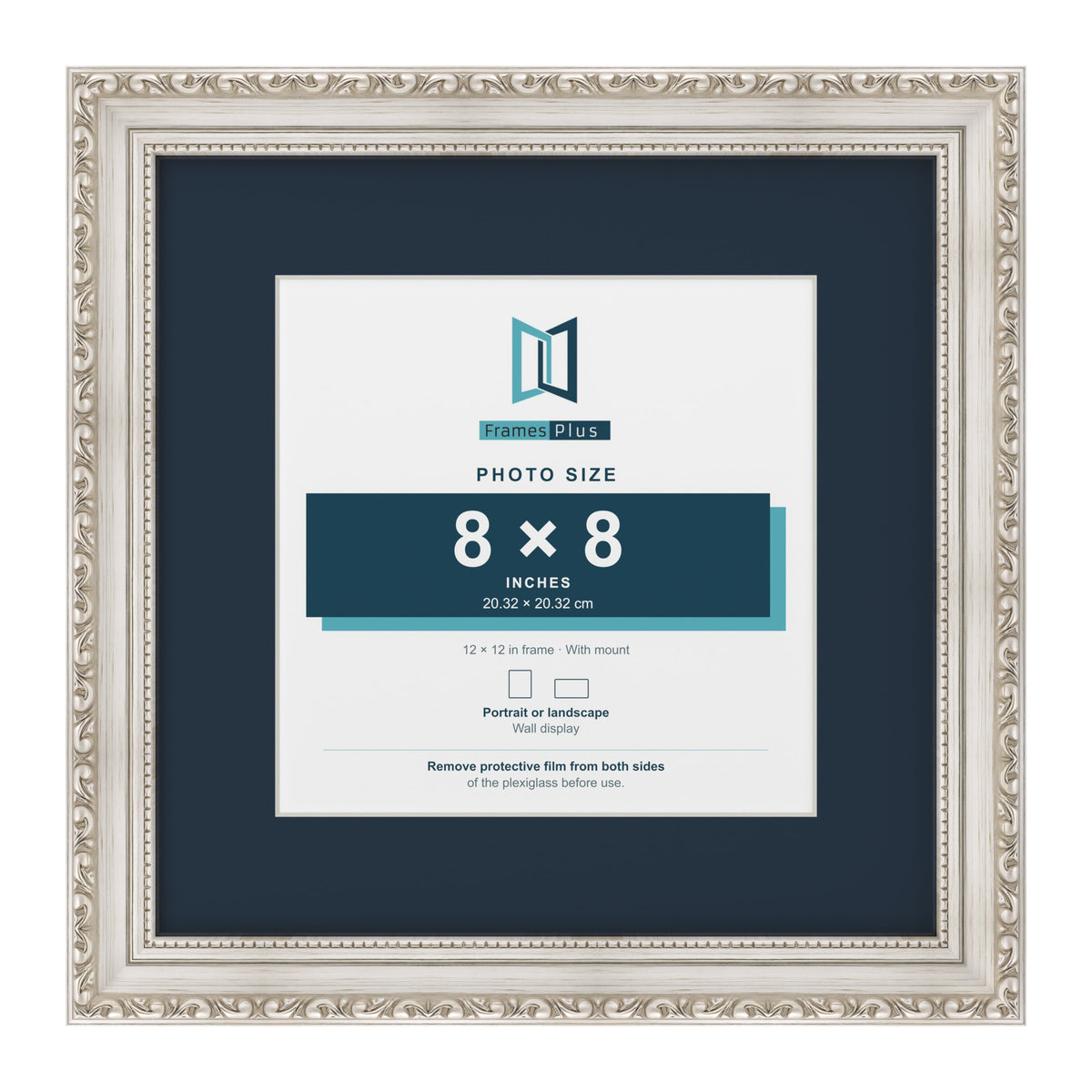 Louis Range Silver Picture, Photo & Poster Frame with Pacific Blue Mount - 12x12" Frame for 8x8" Photo, Silver