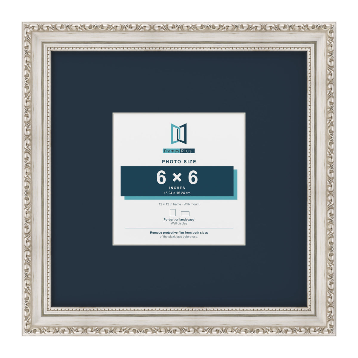 Louis Range Silver Picture, Photo & Poster Frame with Pacific Blue Mount - 12x12" Frame for 6x6" Photo, Silver