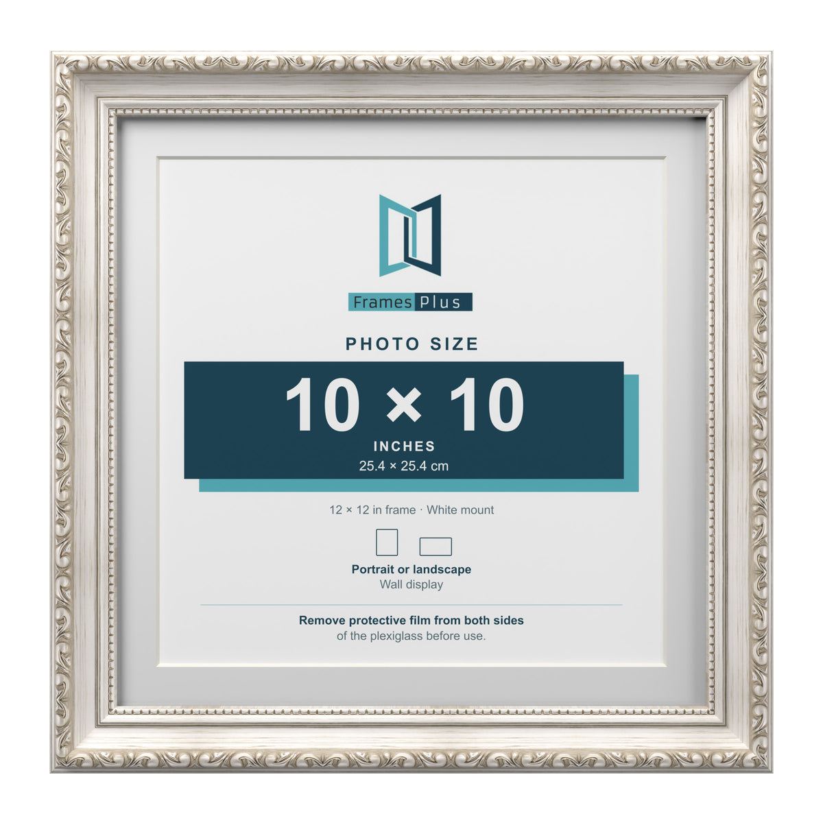 Louis Range Silver Picture, Photo & Poster Frame with White Mount - 12x12" Frame for 10x10" Photo, Silver