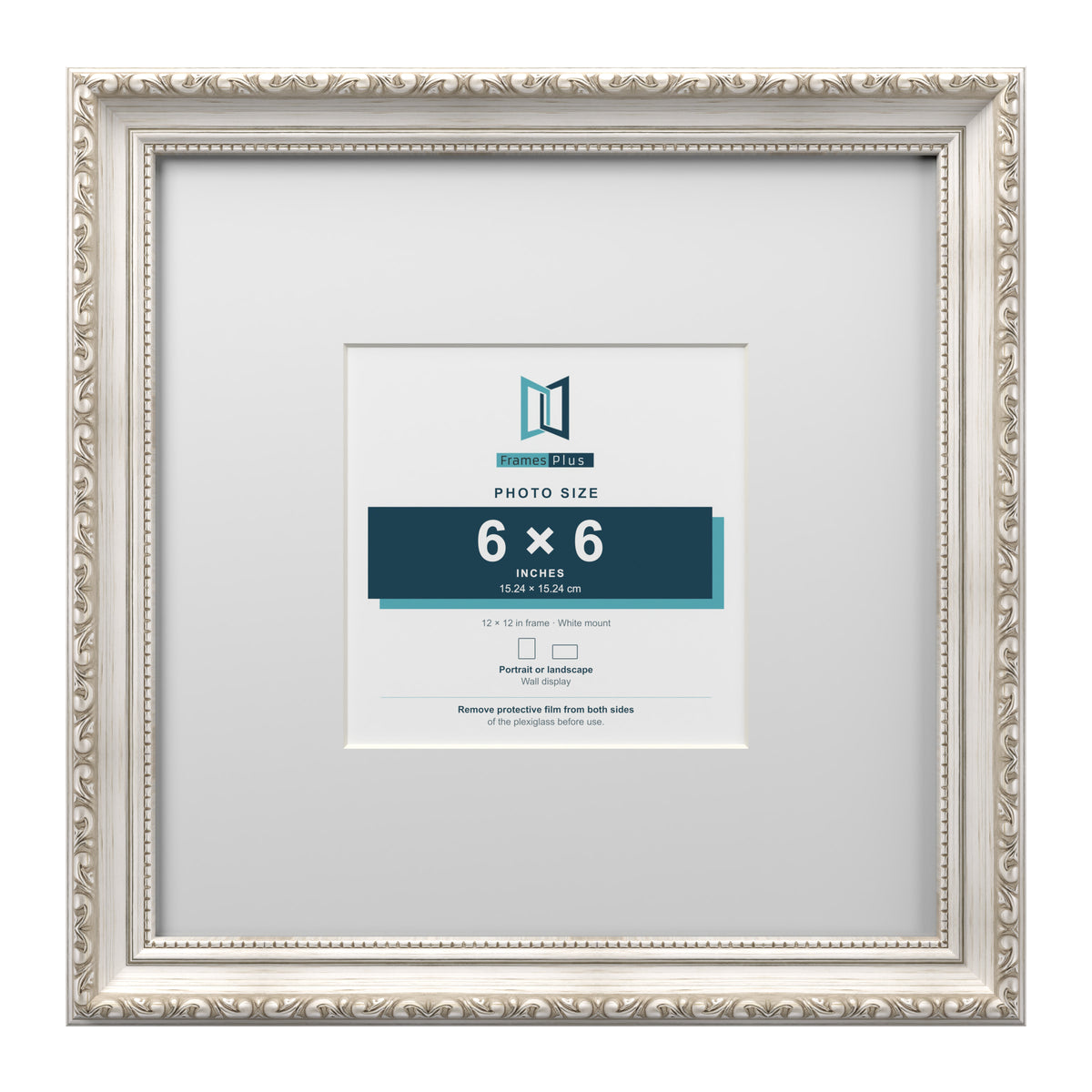 Louis Range Silver Picture, Photo & Poster Frame with White Mount - 12x12" Frame for 6x6" Photo, Silver