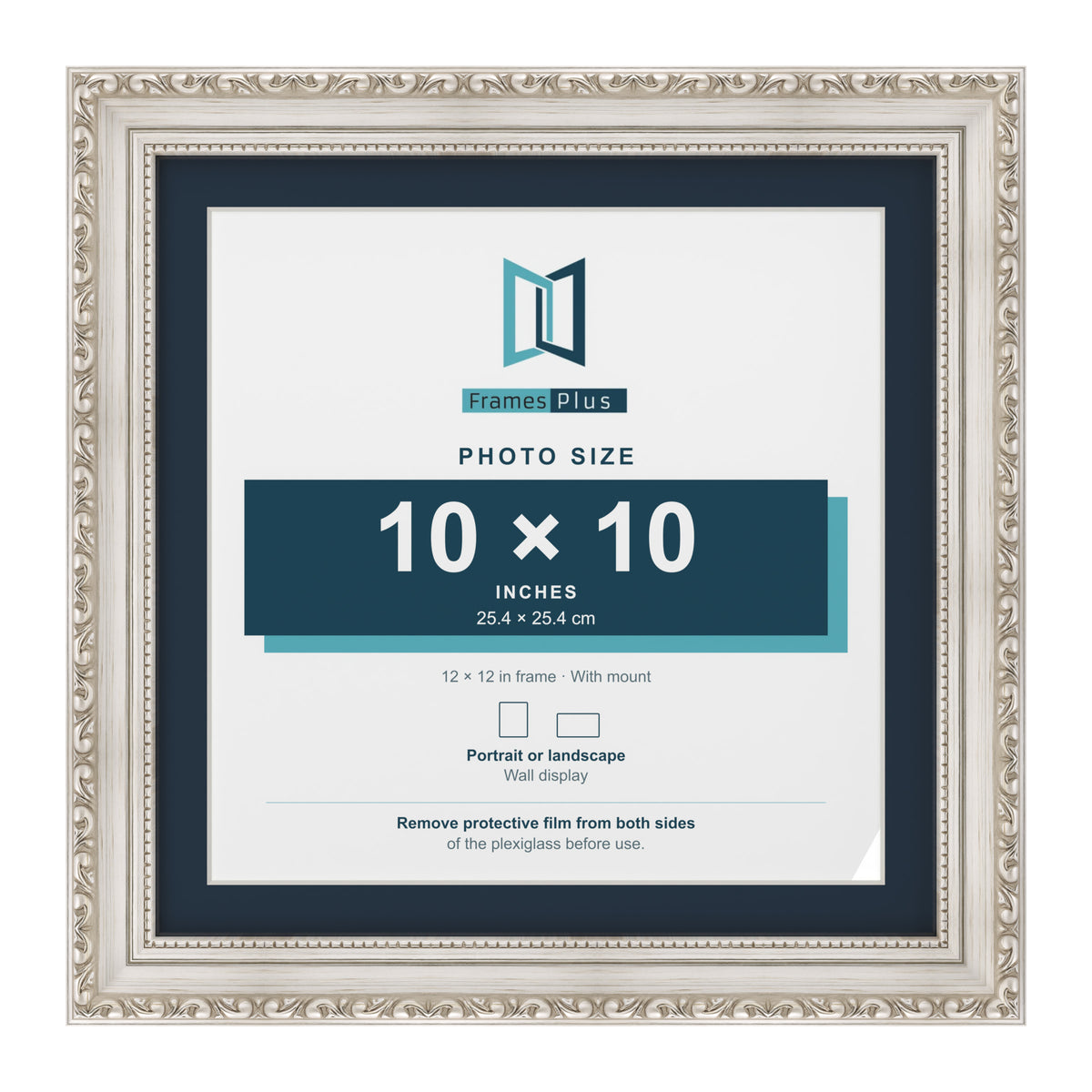 Louis Range Silver Picture, Photo & Poster Frame with Pacific Blue Mount - 12x12" Frame for 10x10" Photo, Silver