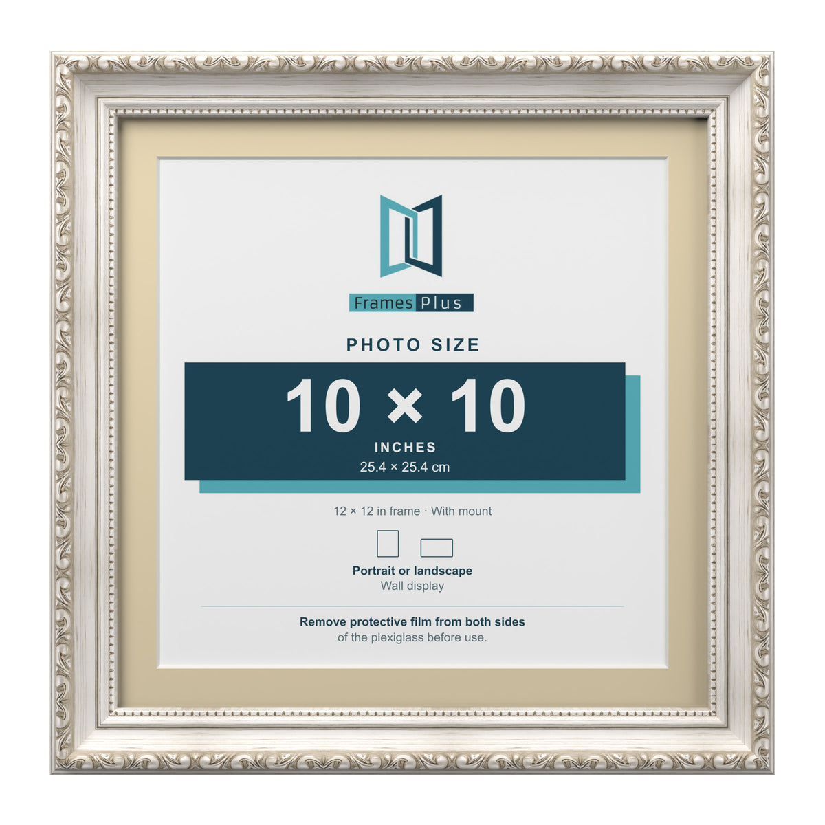 Louis Range Silver Picture, Photo & Poster Frame with Ivory Mount - 12x12" Frame for 10x10" Photo, Silver