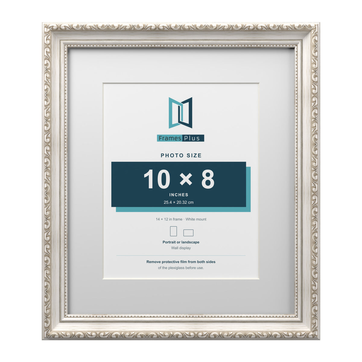Louis Range Silver Picture, Photo & Poster Frame with White Mount - 14x12" Frame for 10x8" Photo, Silver