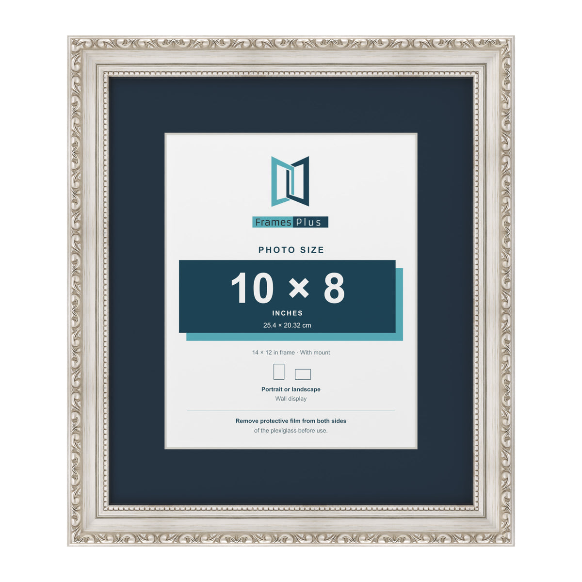 Louis Range Silver Picture, Photo & Poster Frame with Pacific Blue Mount - 14x12" Frame for 10x8" Photo, Silver