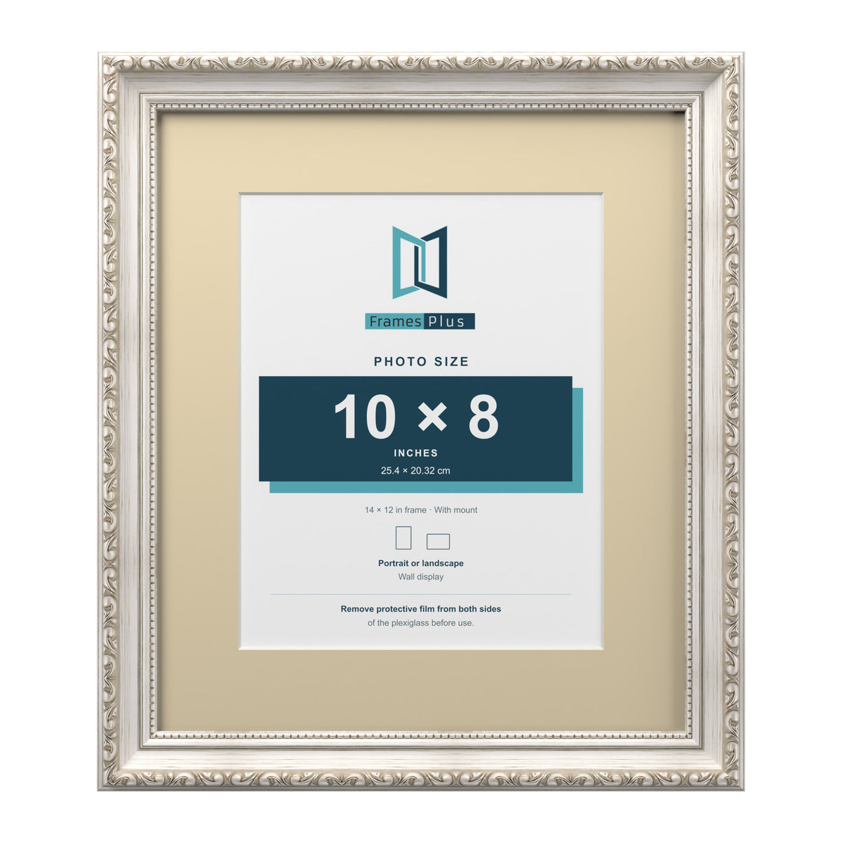 Louis Range Silver Picture, Photo & Poster Frame with Ivory Mount - 14x12" Frame for 10x8" Photo, Silver