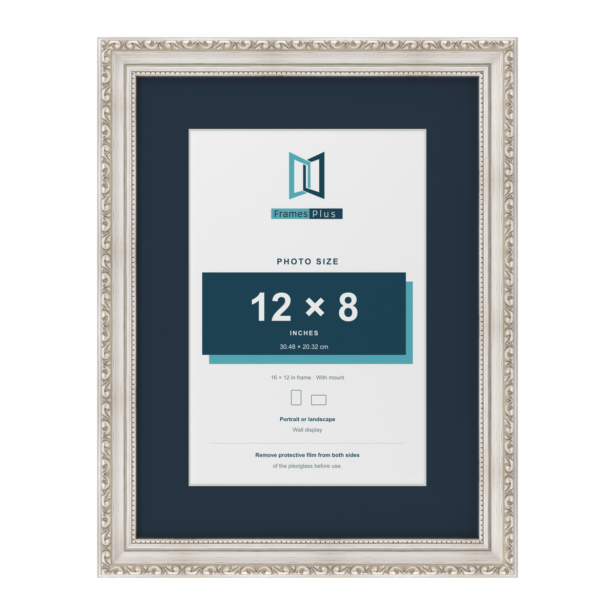 Louis Range Silver Picture, Photo & Poster Frame with Pacific Blue Mount - 16x12" Frame for 12x8" Photo, Silver