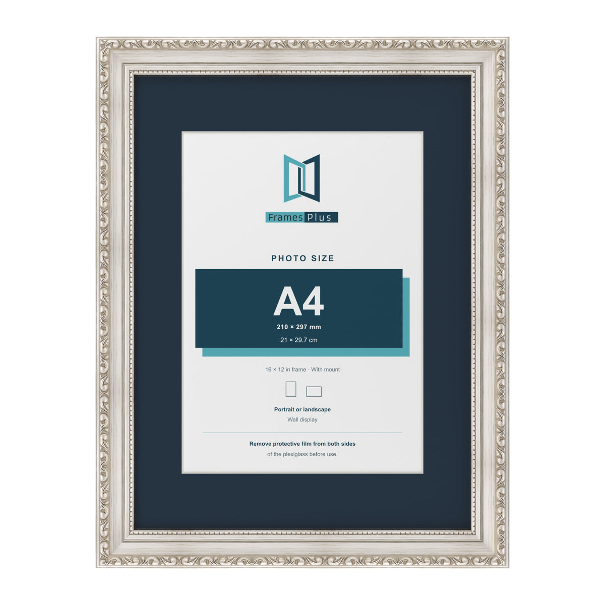 Louis Range Silver Picture, Photo & Poster Frame with Pacific Blue Mount - 16x12" Frame for A4 Photo, Silver