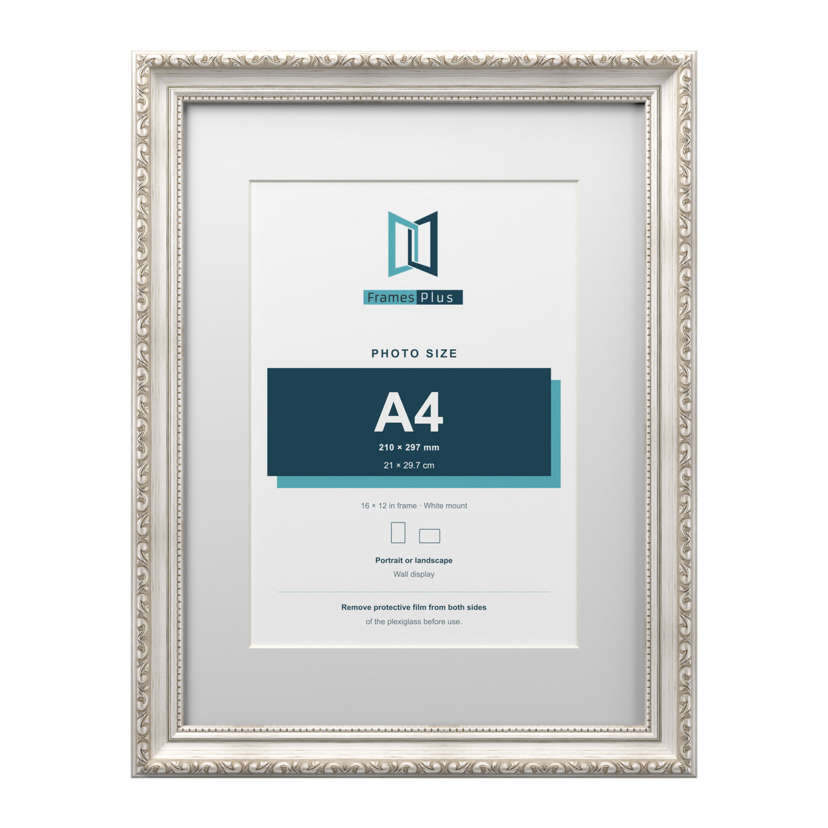Louis Range Silver Picture, Photo & Poster Frame with White Mount - 16x12" Frame for A4 Photo, Silver