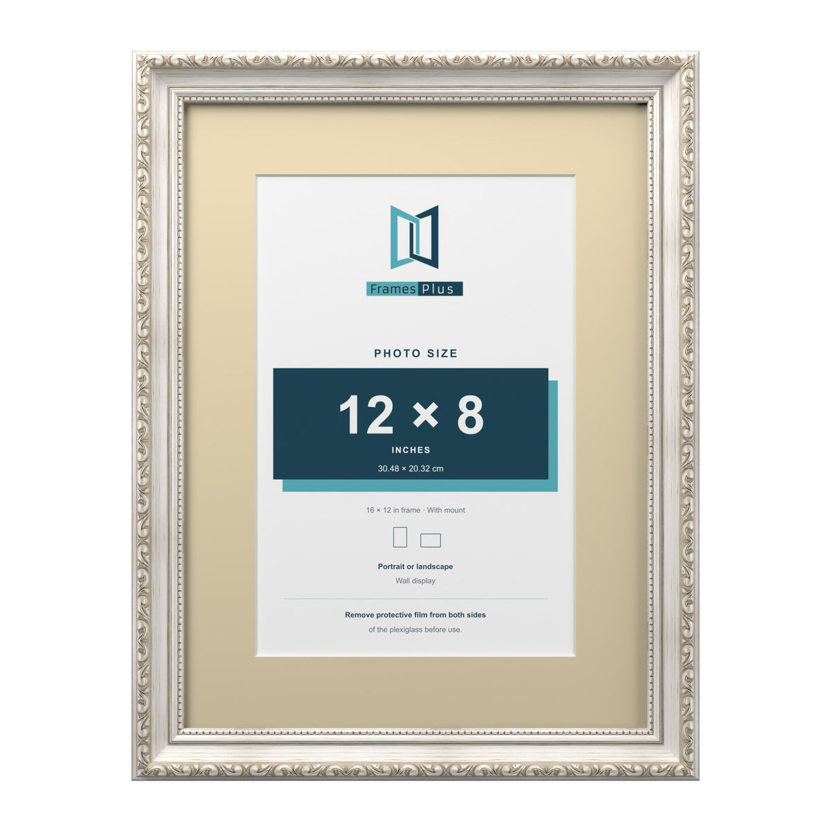 Louis Range Silver Picture, Photo & Poster Frame with Ivory Mount - 16x12" Frame for 12x8" Photo, Silver