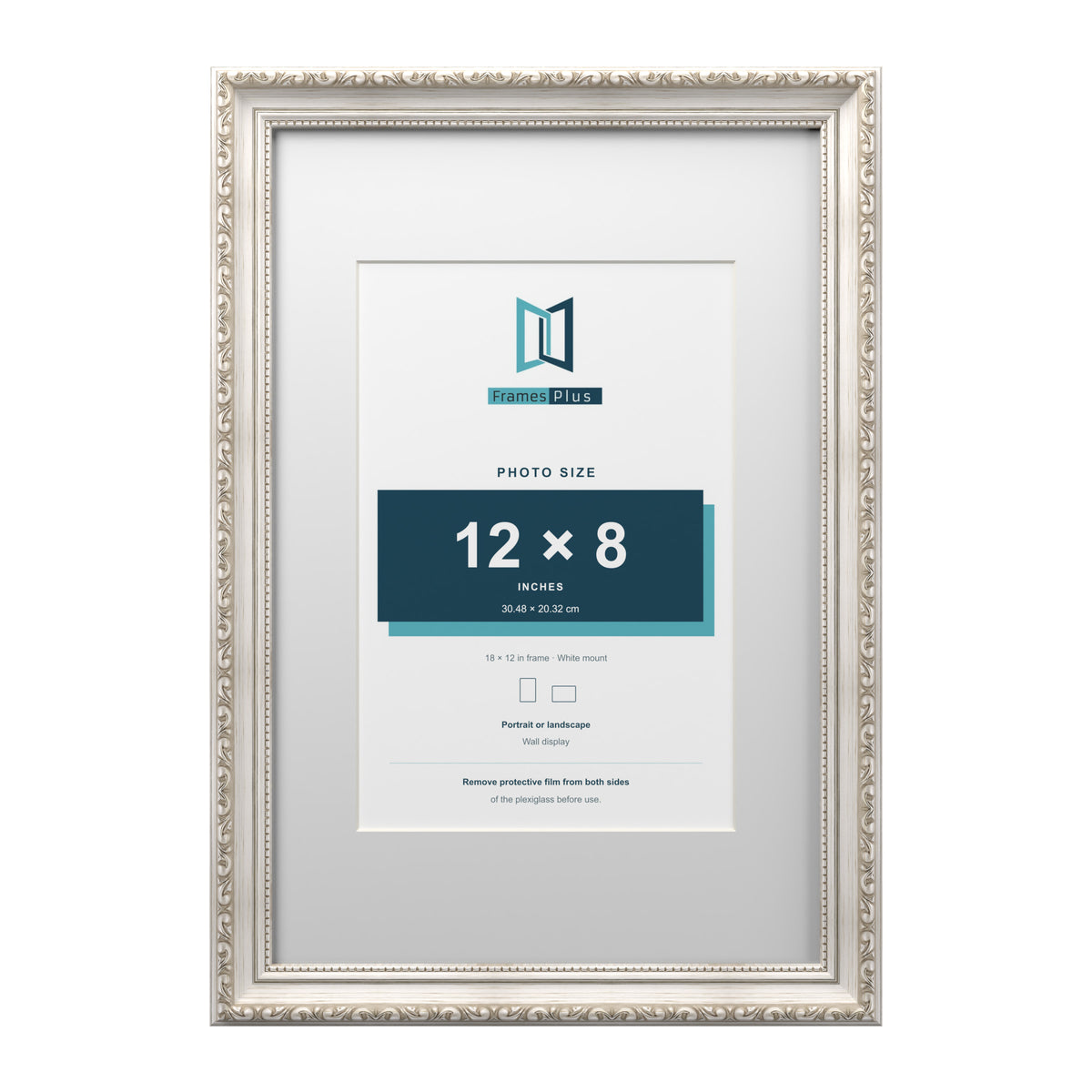 Louis Range Silver Picture, Photo & Poster Frame with White Mount - 18x12" Frame for 12x8" Photo, Silver