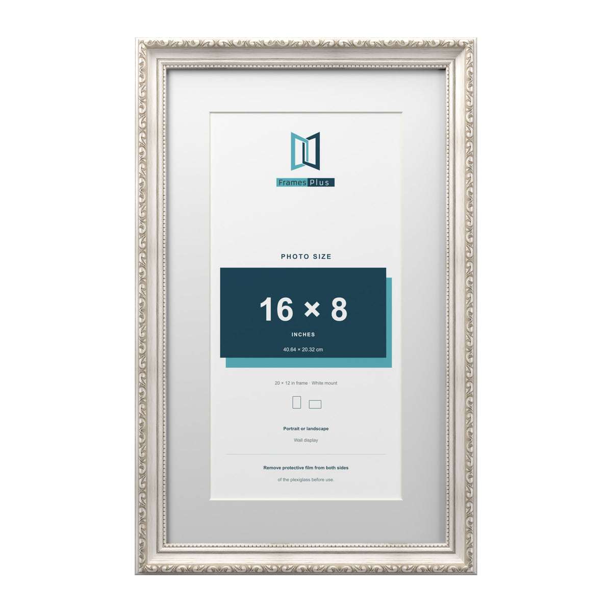 Louis Range Silver Picture, Photo & Poster Frame with White Mount - 20x12" Frame for 16x8" Photo, Silver