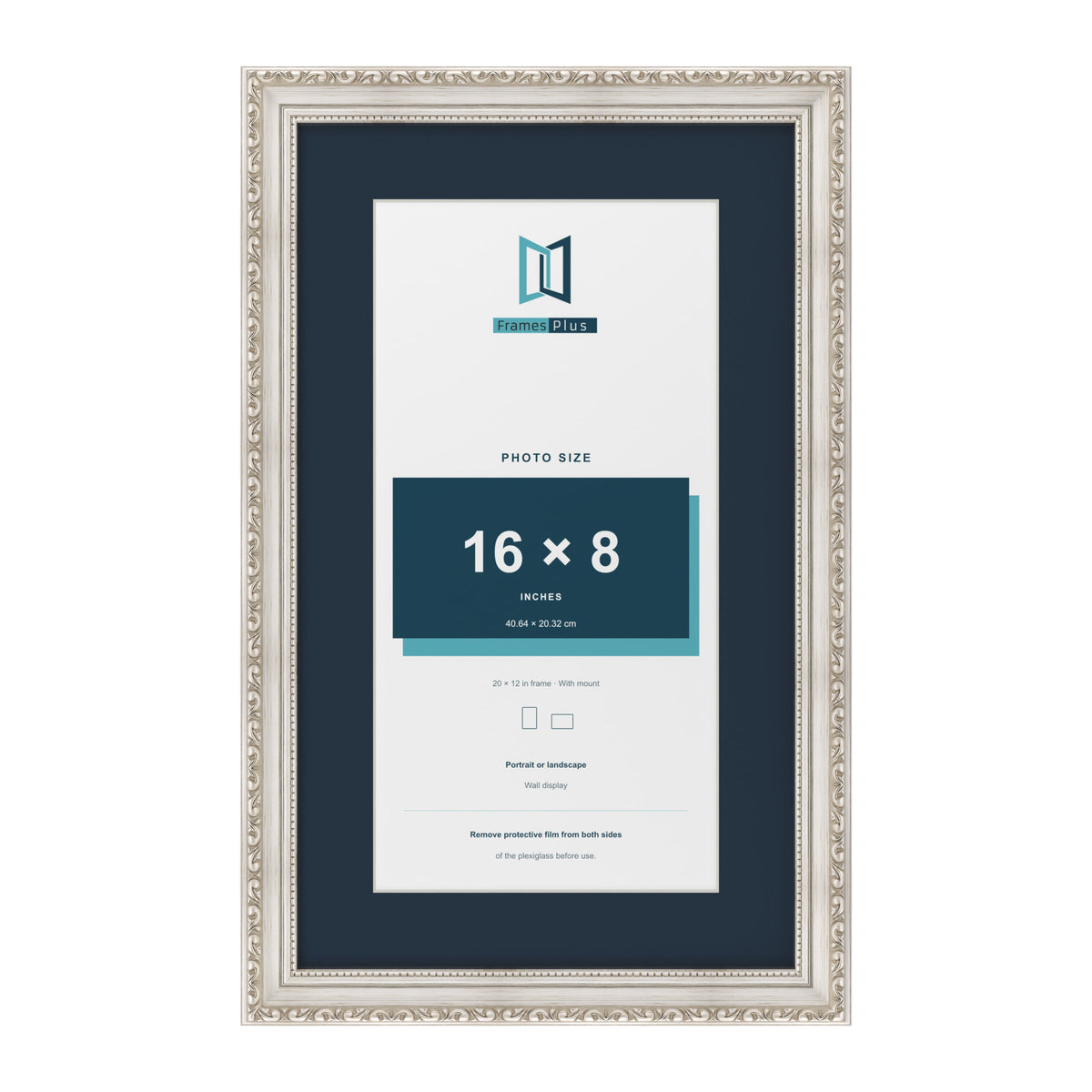 Louis Range Silver Picture, Photo & Poster Frame with Pacific Blue Mount - 20x12" Frame for 16x8" Photo, Silver