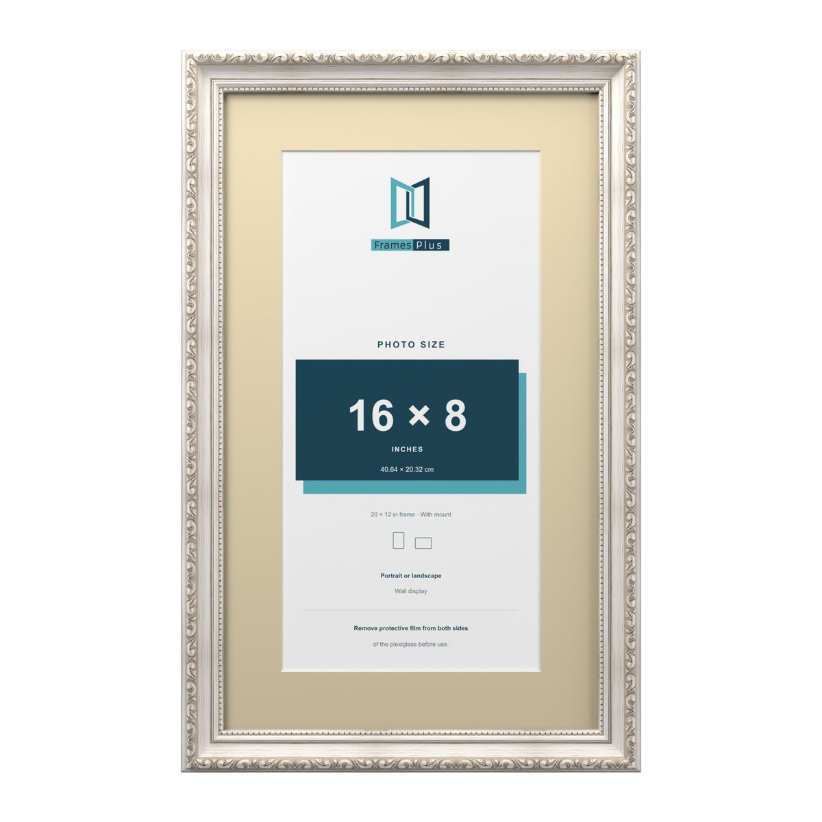 Louis Range Silver Picture, Photo & Poster Frame with Ivory Mount - 20x12" Frame for 16x8" Photo, Silver