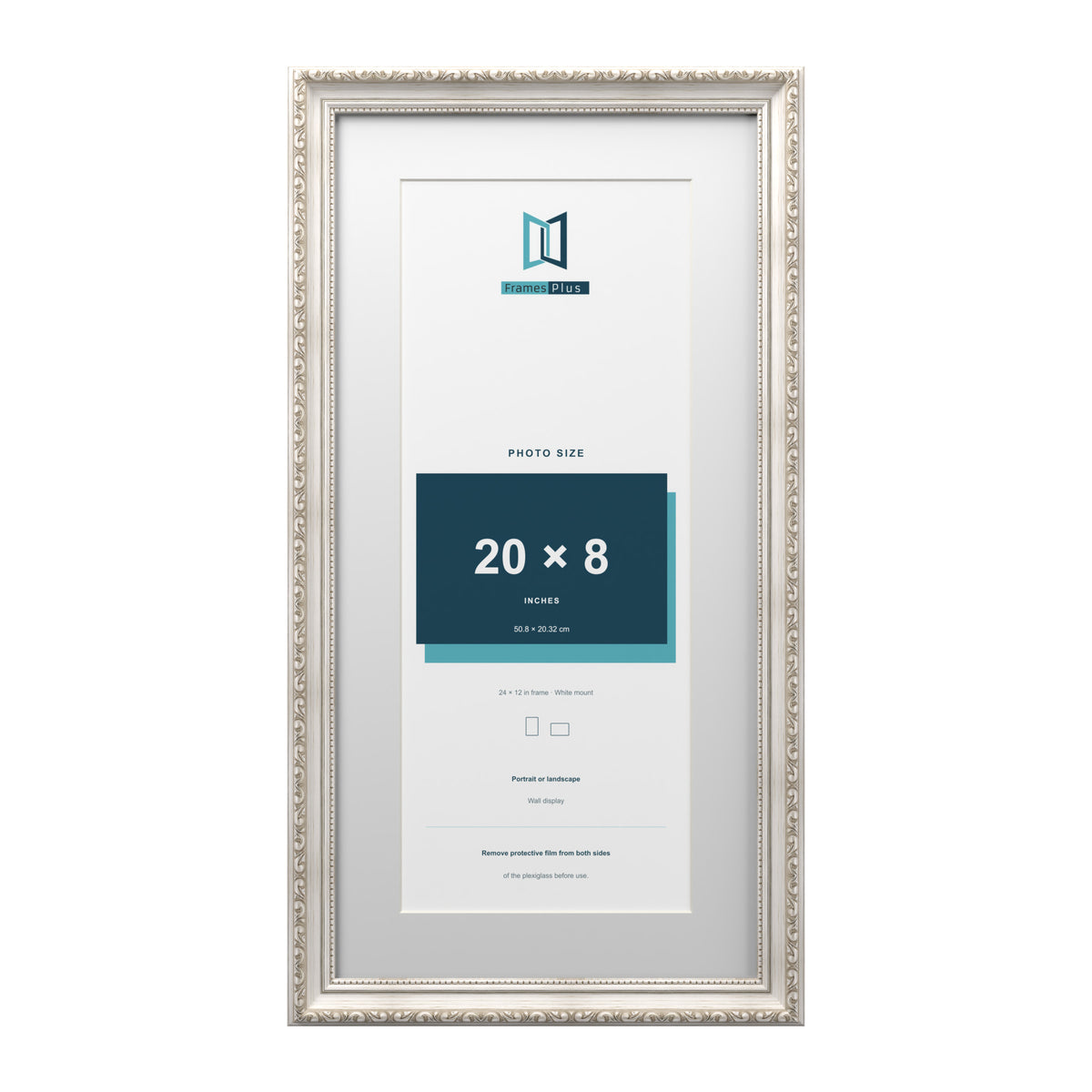 Louis Range Silver Picture, Photo & Poster Frame with White Mount - 24x12" Frame for 20x8" Photo, Silver