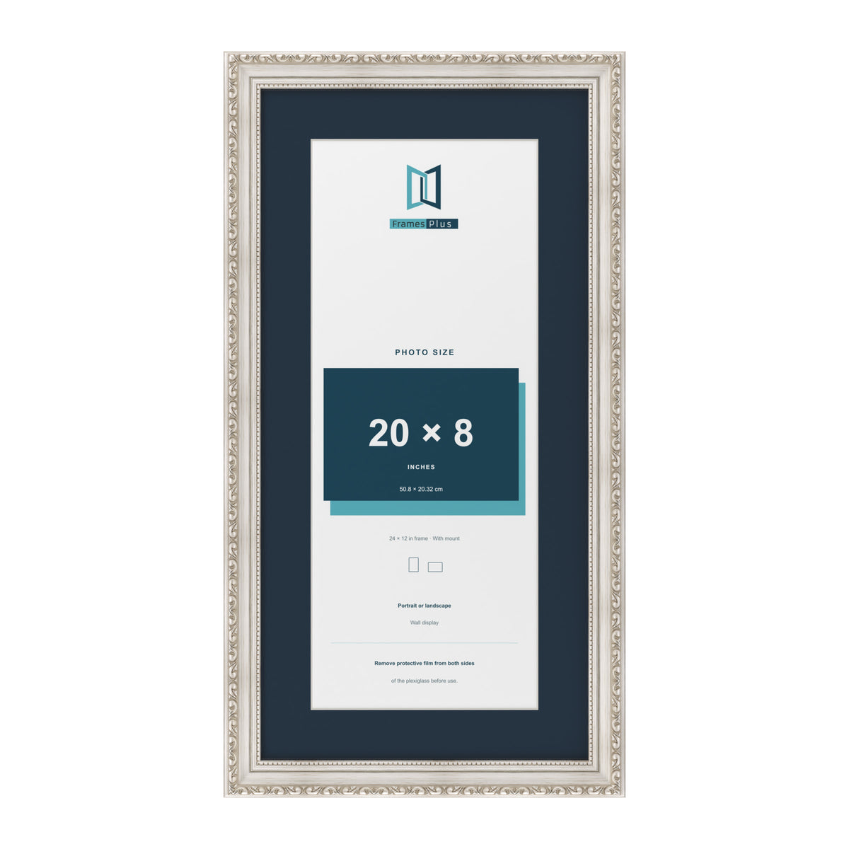 Louis Range Silver Picture, Photo & Poster Frame with Pacific Blue Mount - 24x12" Frame for 20x8" Photo, Silver