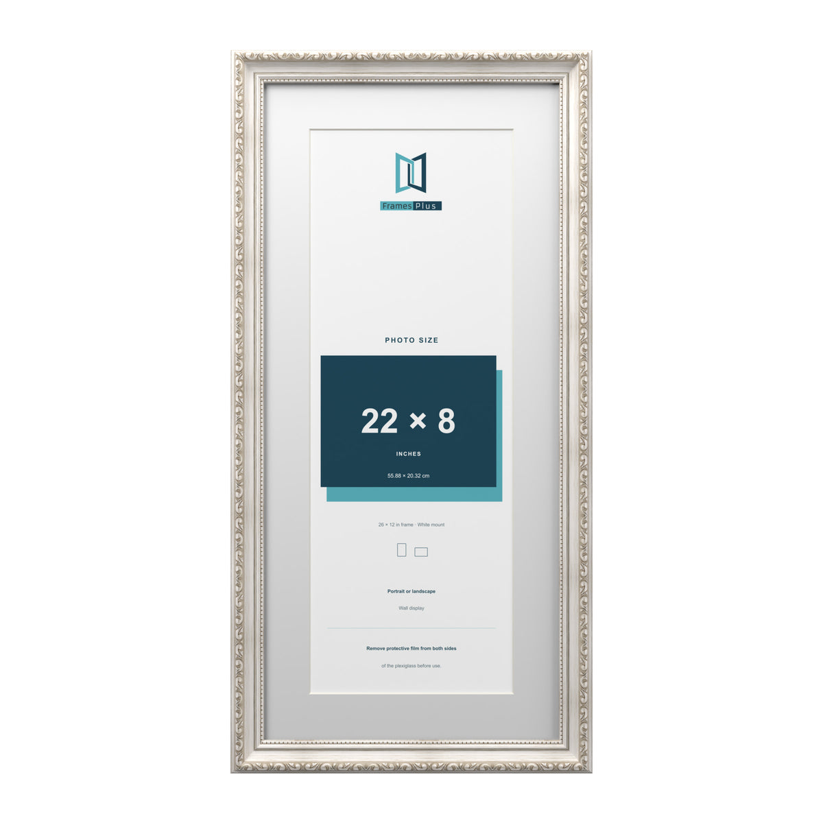 Louis Range Silver Picture, Photo & Poster Frame with White Mount - 26x12" Frame for 22x8" Photo, Silver