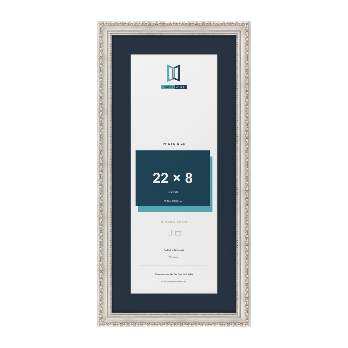Louis Range Silver Picture, Photo & Poster Frame with Pacific Blue Mount - 26x12" Frame for 22x8" Photo, Silver