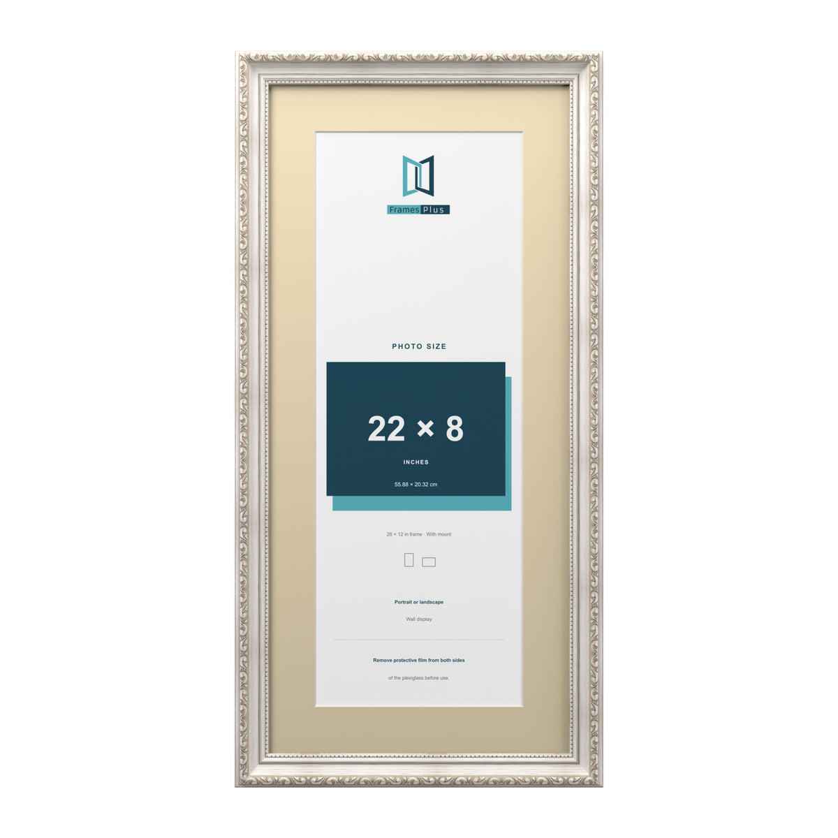 Louis Range Silver Picture, Photo & Poster Frame with Ivory Mount - 26x12" Frame for 22x8" Photo, Silver