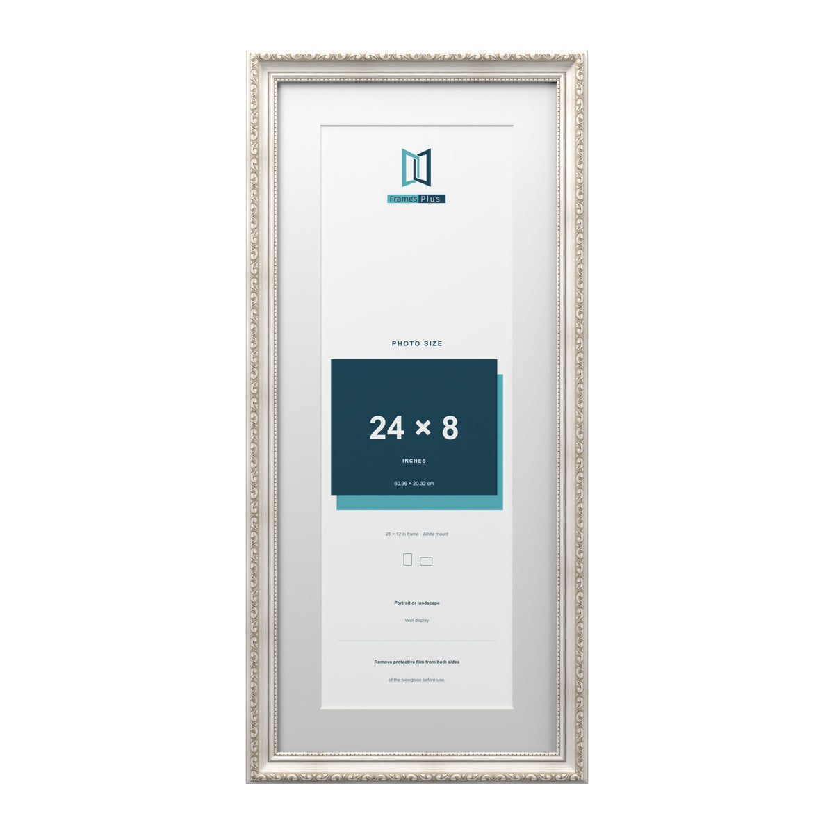 Louis Range Silver Picture, Photo & Poster Frame with White Mount - 28x12" Frame for 24x8" Photo, Silver