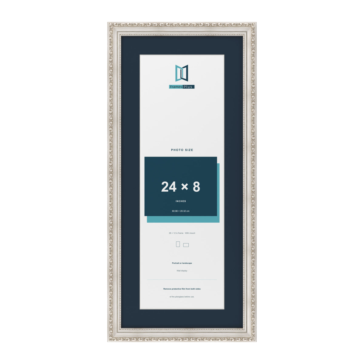 Louis Range Silver Picture, Photo & Poster Frame with Pacific Blue Mount - 28x12" Frame for 24x8" Photo, Silver