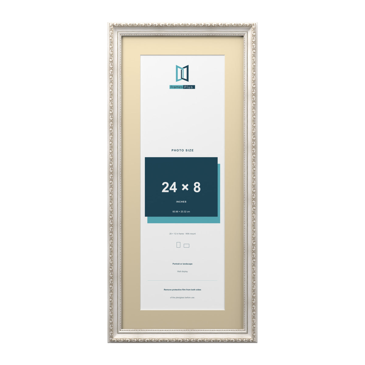 Louis Range Silver Picture, Photo & Poster Frame with Ivory Mount - 28x12" Frame for 24x8" Photo, Silver