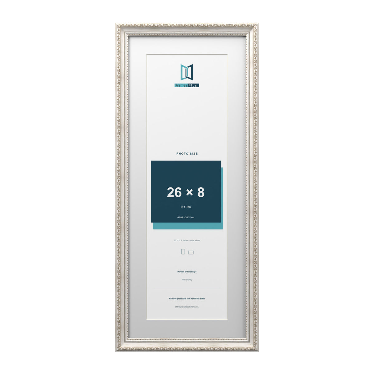 Louis Range Silver Picture, Photo & Poster Frame with White Mount - 30x12" Frame for 26x8" Photo, Silver