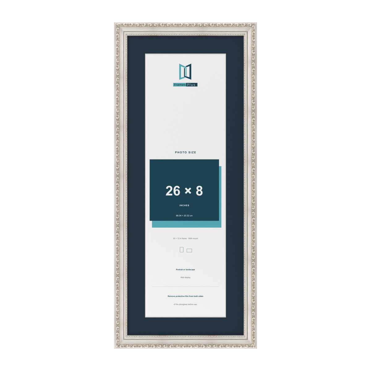 Louis Range Silver Picture, Photo & Poster Frame with Pacific Blue Mount - 30x12" Frame for 26x8" Photo, Silver