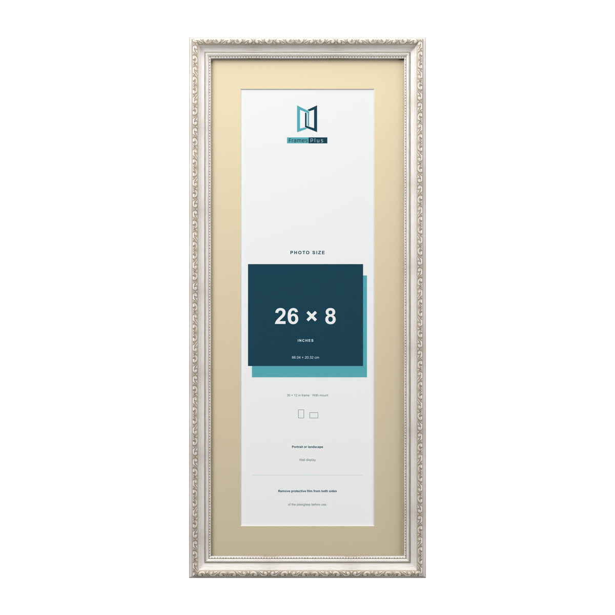 Louis Range Silver Picture, Photo & Poster Frame with Ivory Mount - 30x12" Frame for 26x8" Photo, Silver
