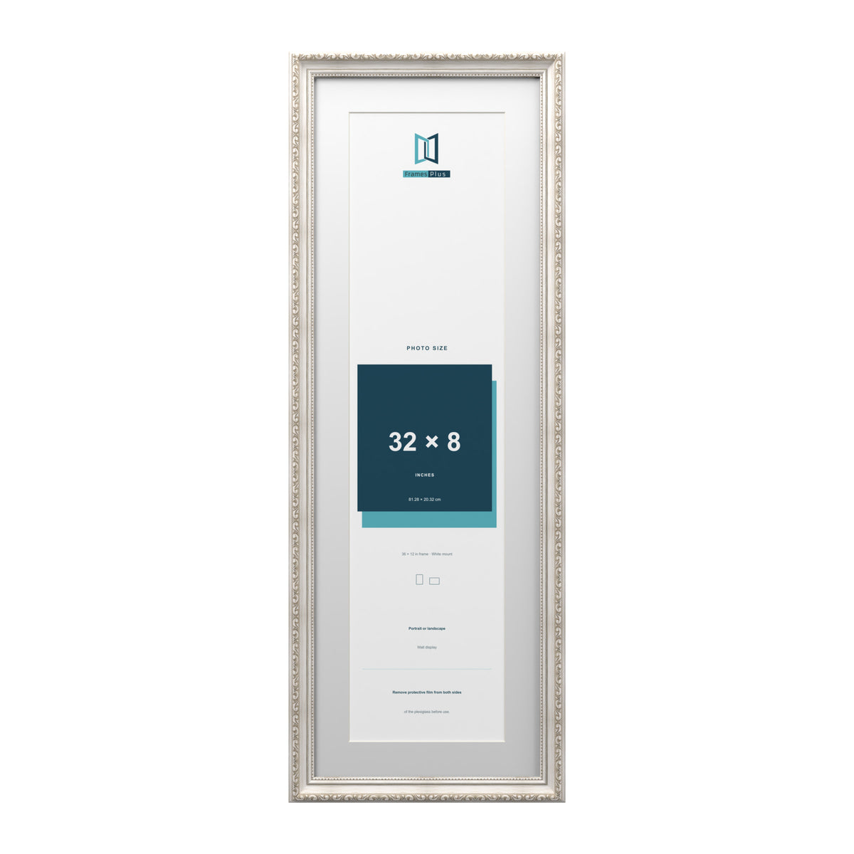 Louis Range Silver Picture, Photo & Poster Frame with White Mount - 36x12" Frame for 32x8" Photo, Silver