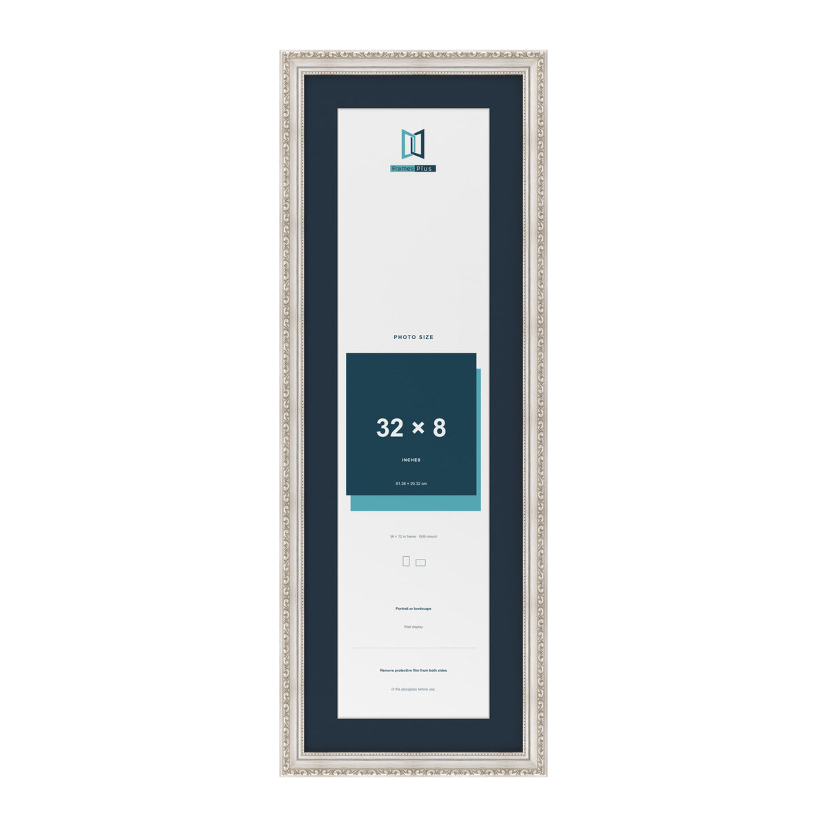 Louis Range Silver Picture, Photo & Poster Frame with Pacific Blue Mount - 36x12" Frame for 32x8" Photo, Silver